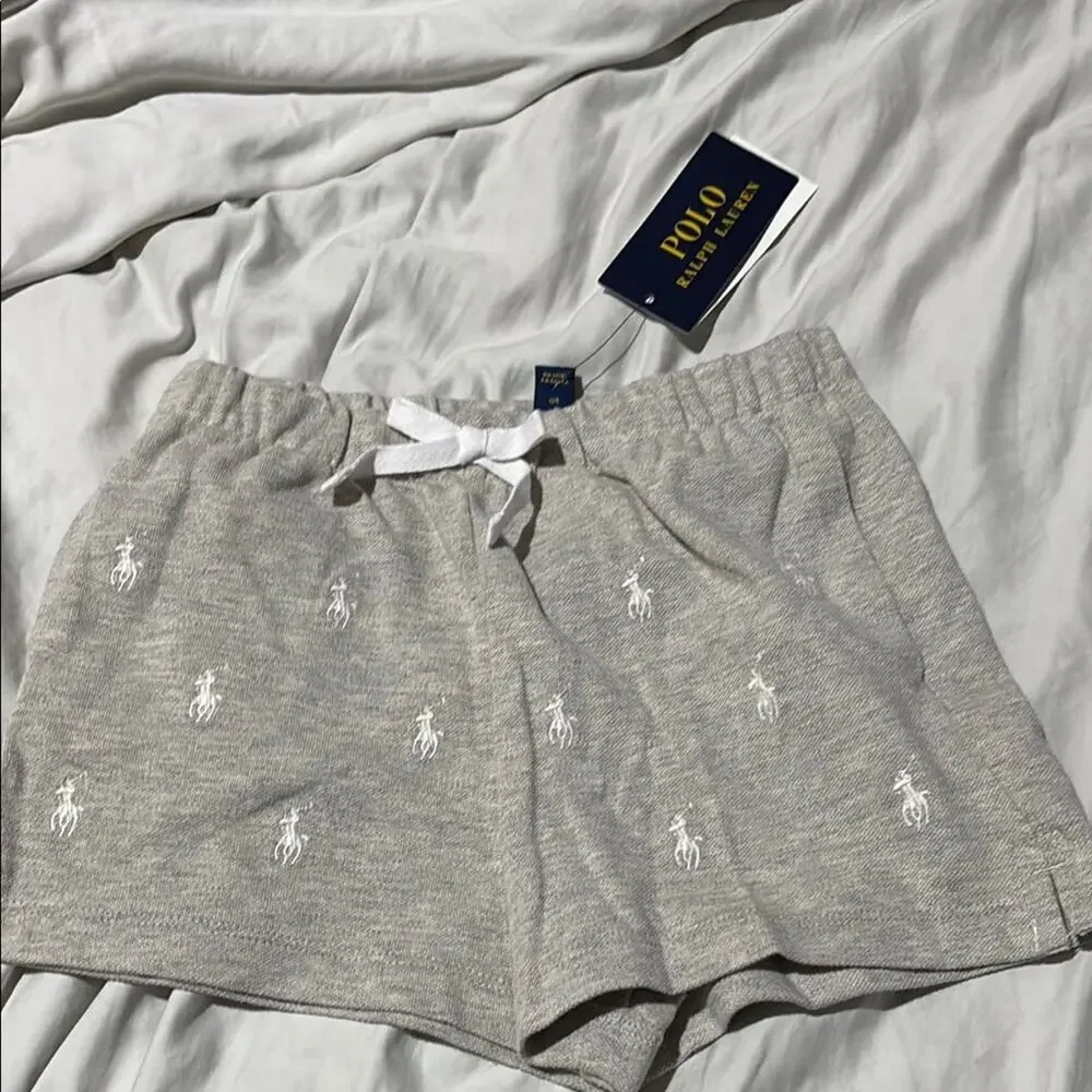 Polo Ralph Lauren 6x Gray Shorts with White Logo pockets cotton spandex NWT